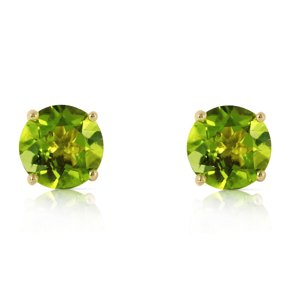 14K. GOLD STUD EARRING WITH NATURAL PERIDOTS - Picture 2 of 6